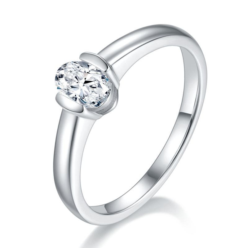 简约蛋形S925银镀白金MoissaniteWomen's Ring0.5ctD级